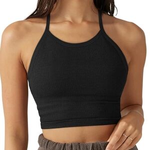 Seamless Black Ribbed Sports Bra